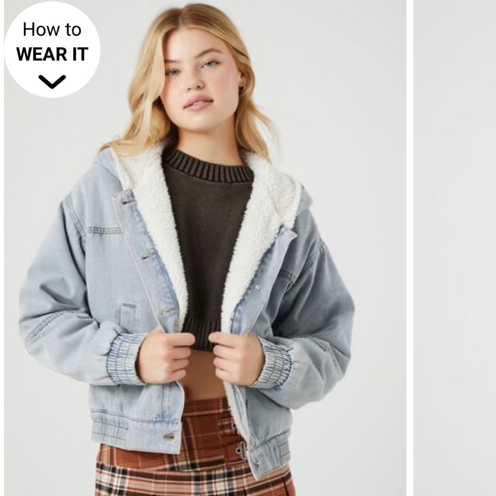 NWT Faux Shearling Denim Hooded Jacket